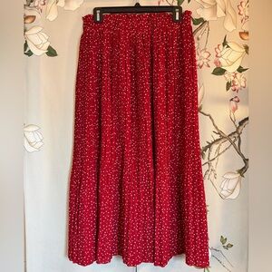 Long Pleated Red Polka Dot Skirt